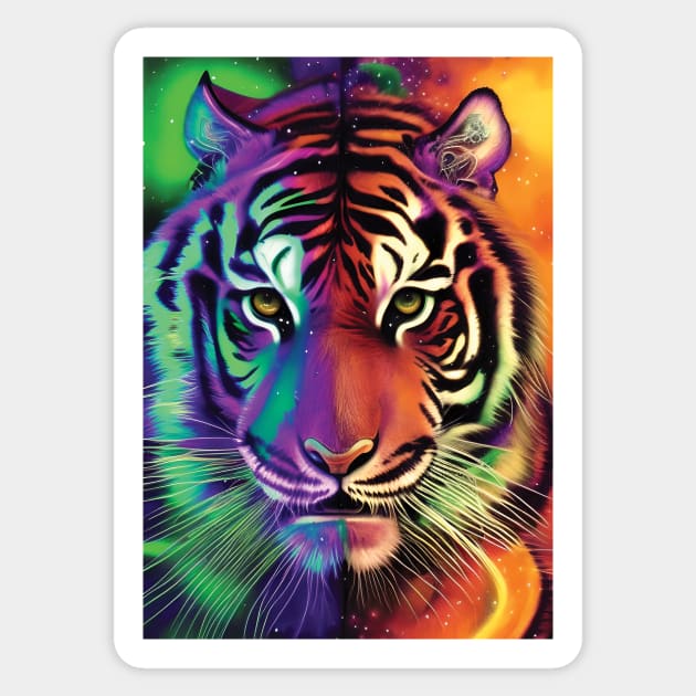 Psychedelic Tiger | Colorful Tiger Art | Astral Tiger Painting | Beautiful Multicolored Tiger Sticker by GloomCraft